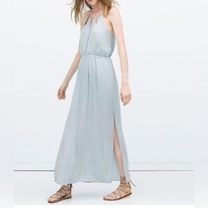 ZARA BÁSIC Elegant Light Blue Maxi Dress SIZE S